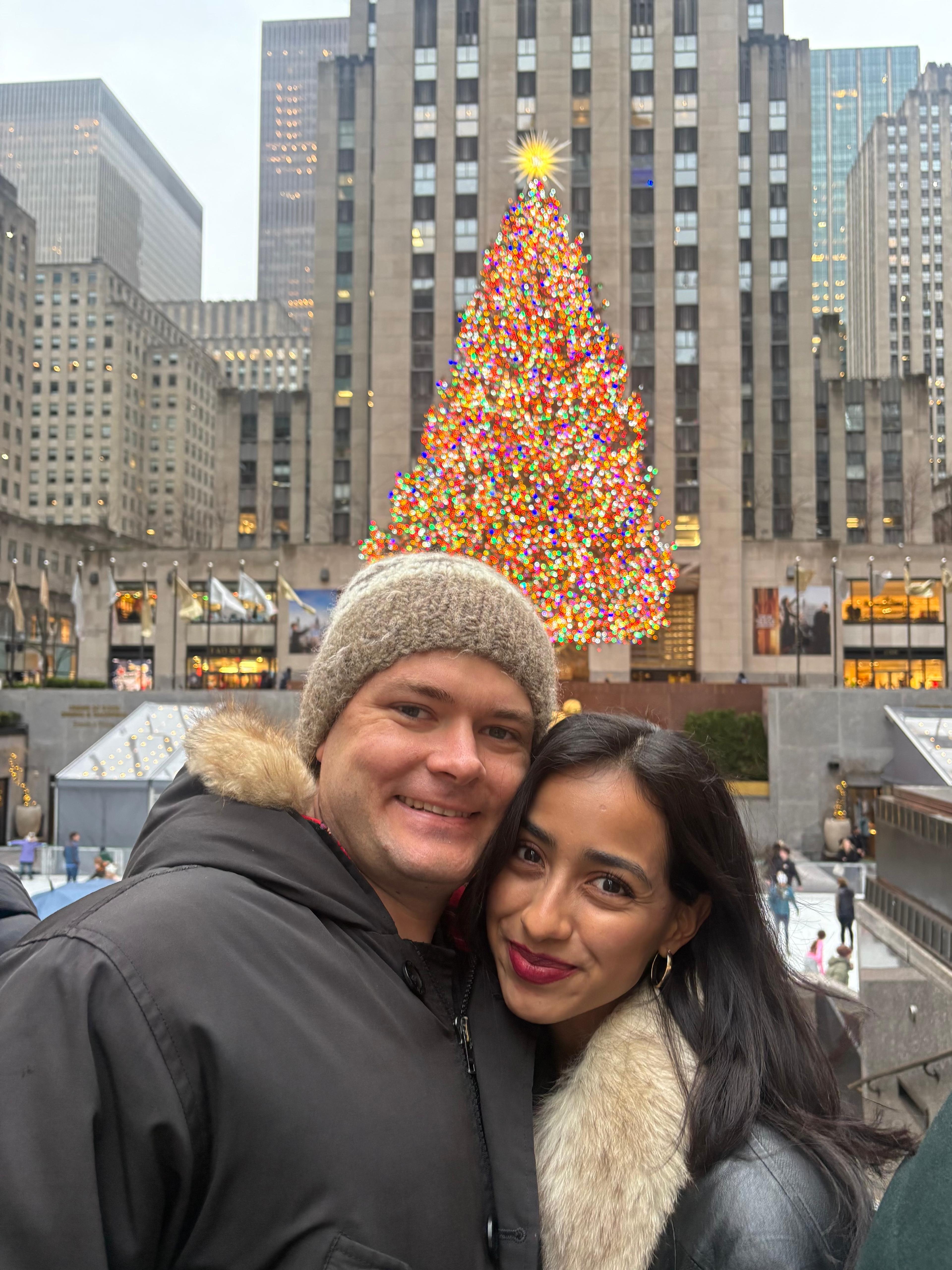 Jocy and Ryan at Rockefeller Plaza at Christmas
